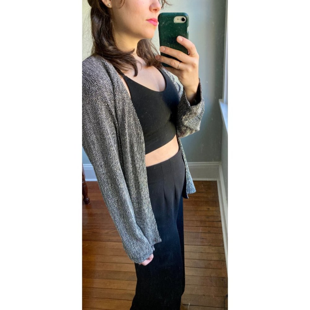 Vintage Y2K Sequin Silver New Years Formal Fancy Event Cardigan Blazer Jacket XL